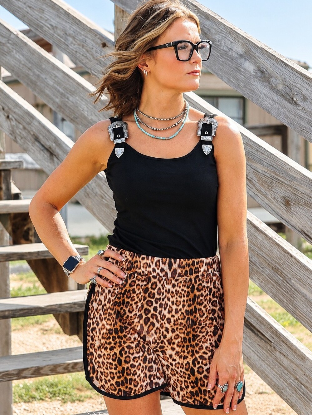 NEW Lucky & Blessed Black Buckle Strap Western Tank Top